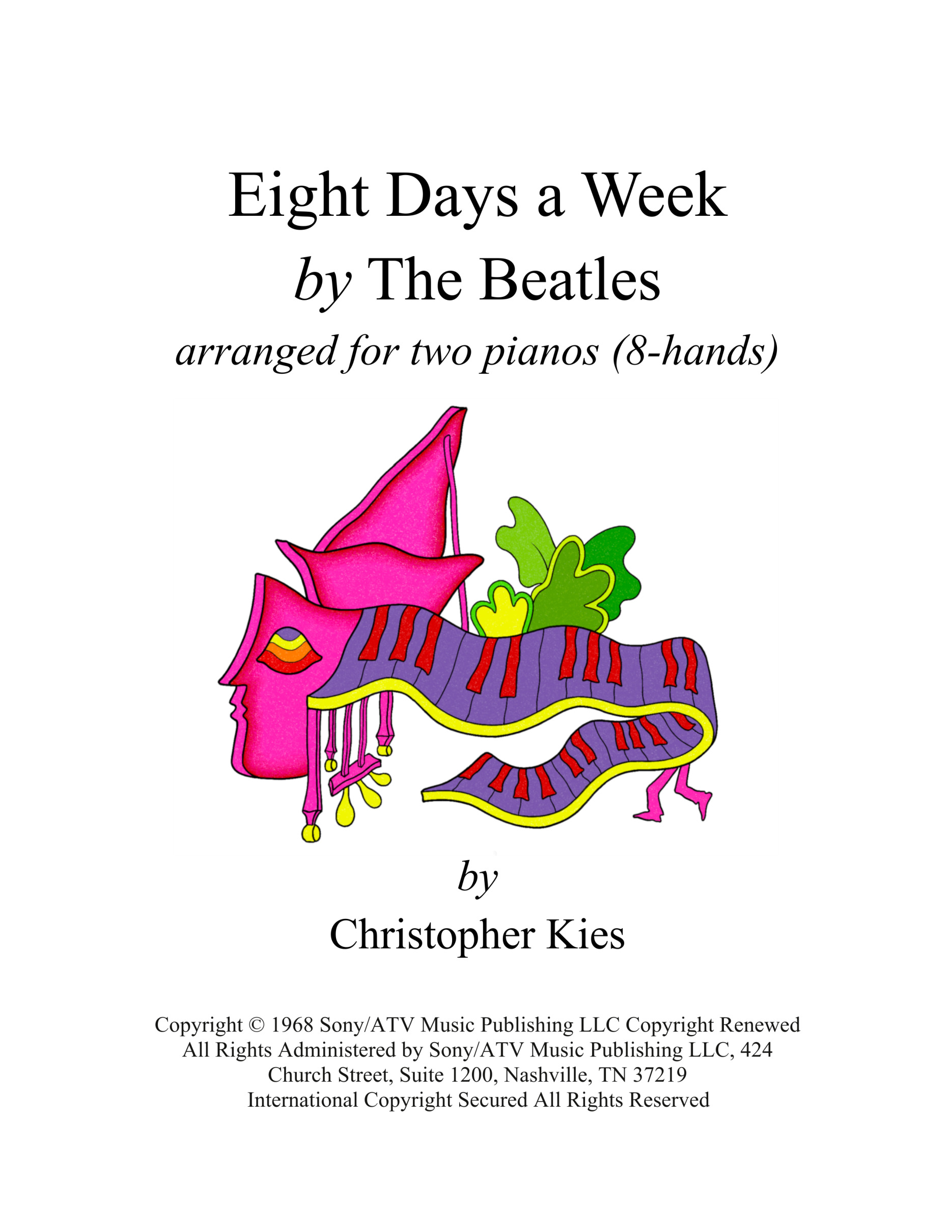 Cover of Eight Days a Week by The Beatles, arranged for two pianos, eight-hands